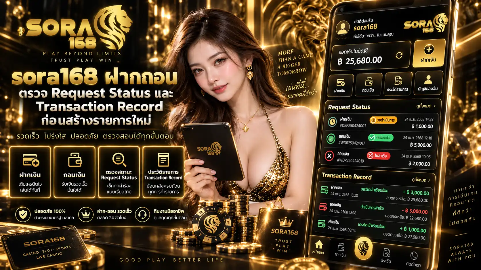 sora168 ฝากถอน ตรวจ Request Status และ Transaction Record ก่อนสร้างรายการใหม่
